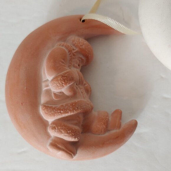 Ceramic Clay Half Moon Sleeping Santa Christmas Tree Holiday Ornaments Vintage - Picture 5 of 10